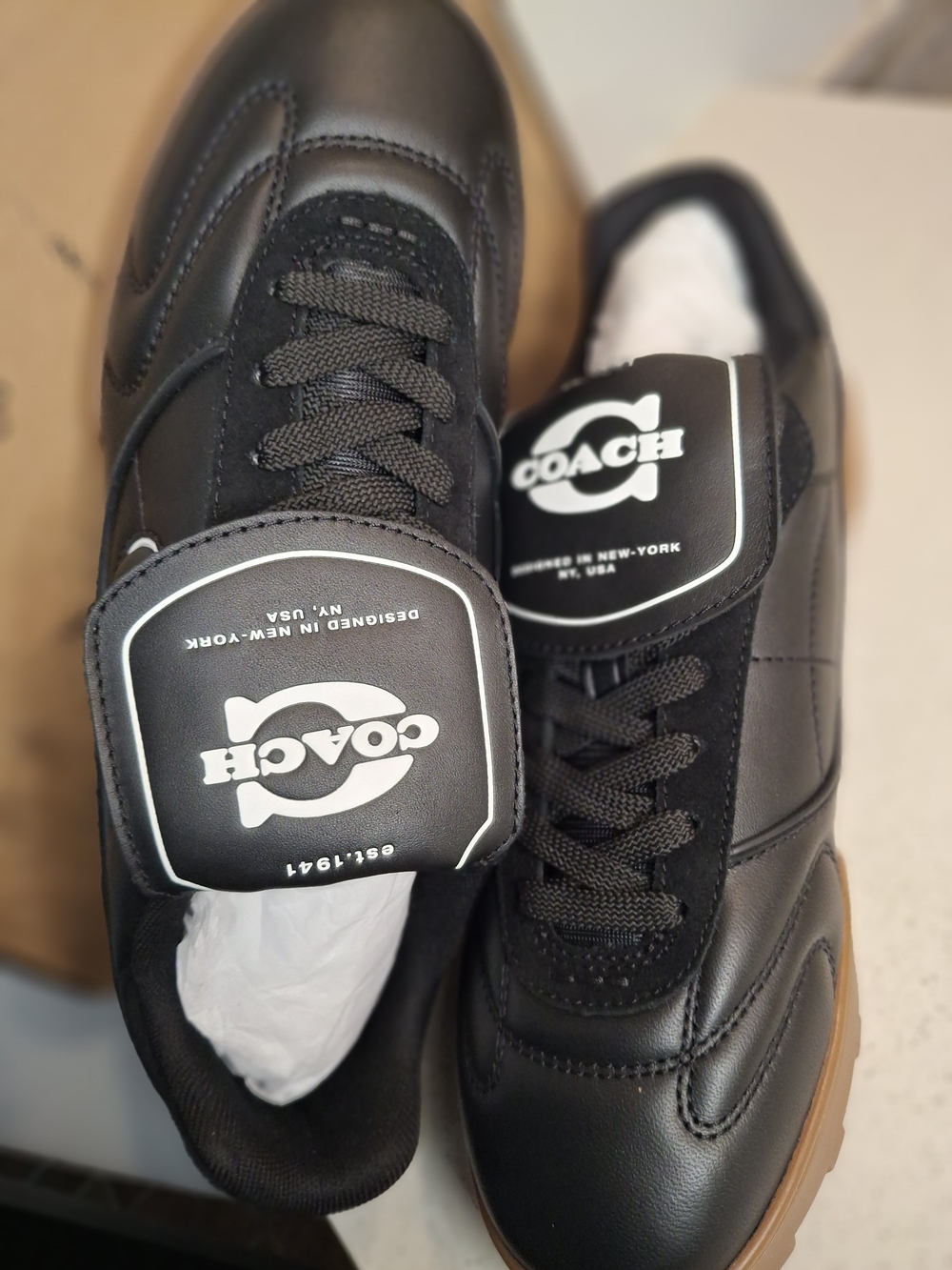 Coach Black Leather Sneakers with Gum Sole - Picture 5 of 6